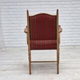 1970s, Danish armchair, striped red furniture wool, solid oak wood.