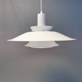 Lampe suspendue années 1970-80 du danois ES Horn, en belle laque blanche avec contraste violet/rouge