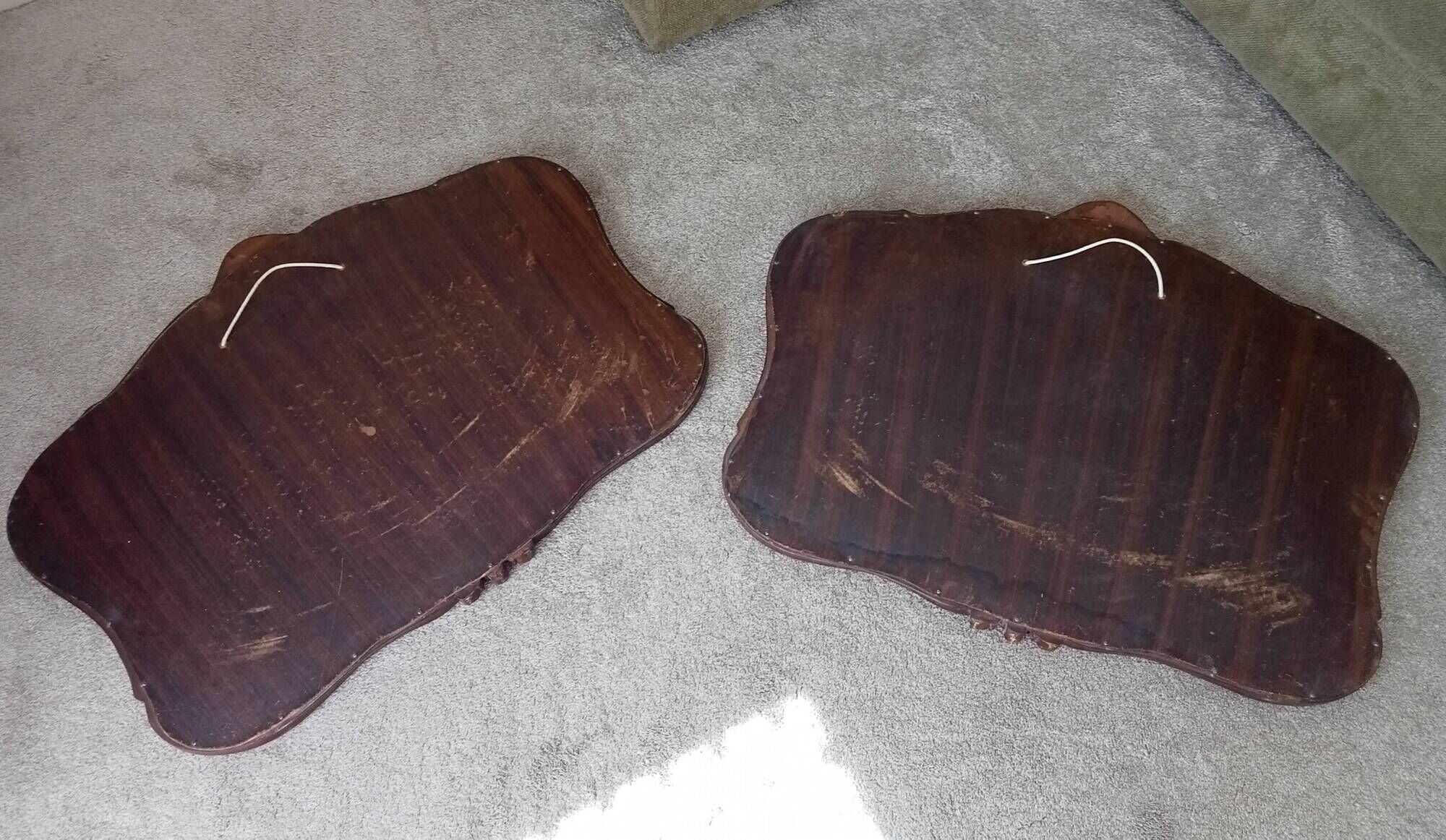 Pair of large antique Rococo style Louis XV mirrors in carved solid wood.