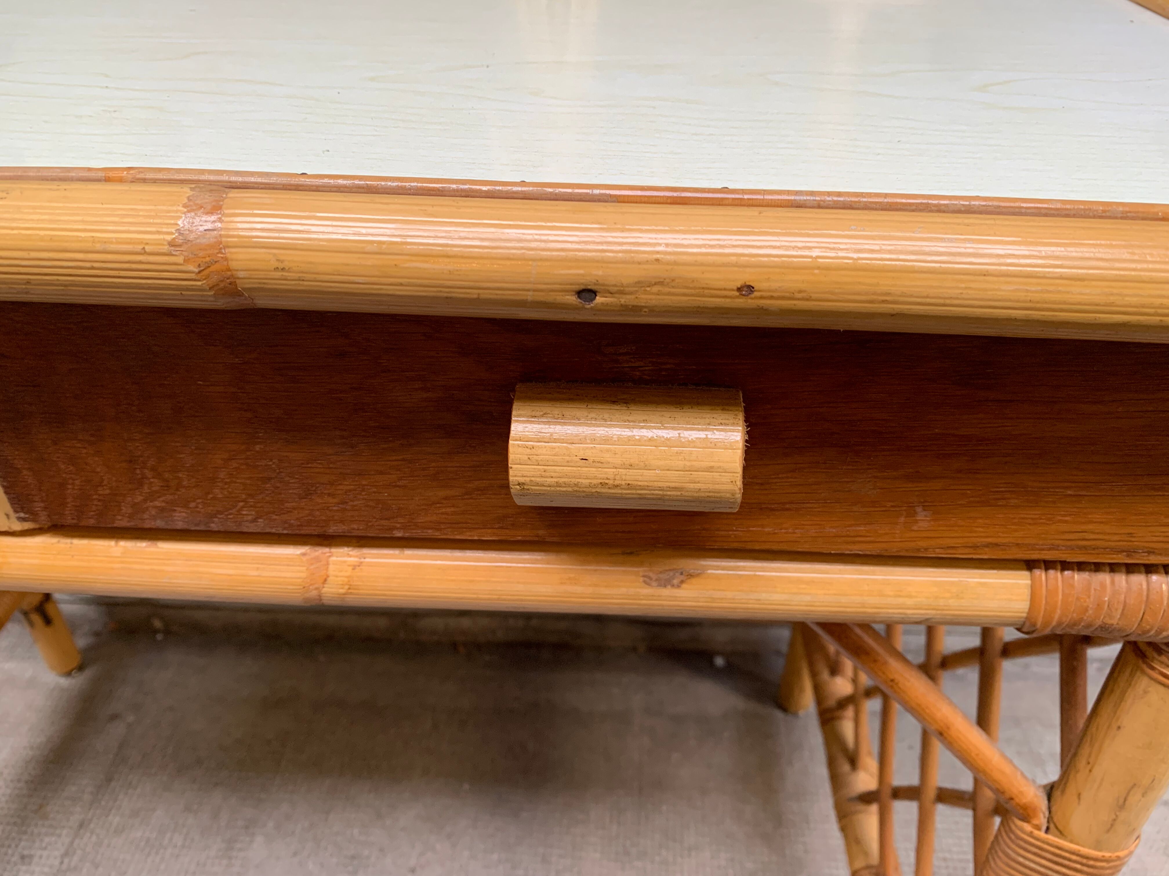 Flat desk in rattan and formica 1970s'