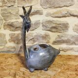 Zoomorphic glazed ceramic flower holder by Jean-Claude Raybaud