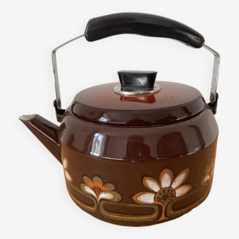 Vintage enameled kettle with floral motifs (for decoration)