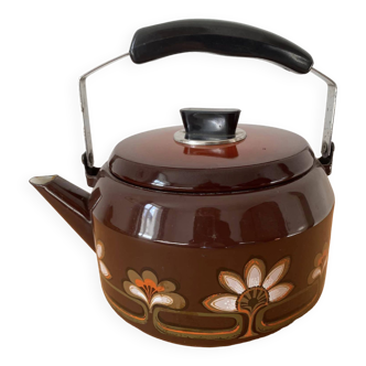 Vintage enameled kettle with floral motifs (for decoration)
