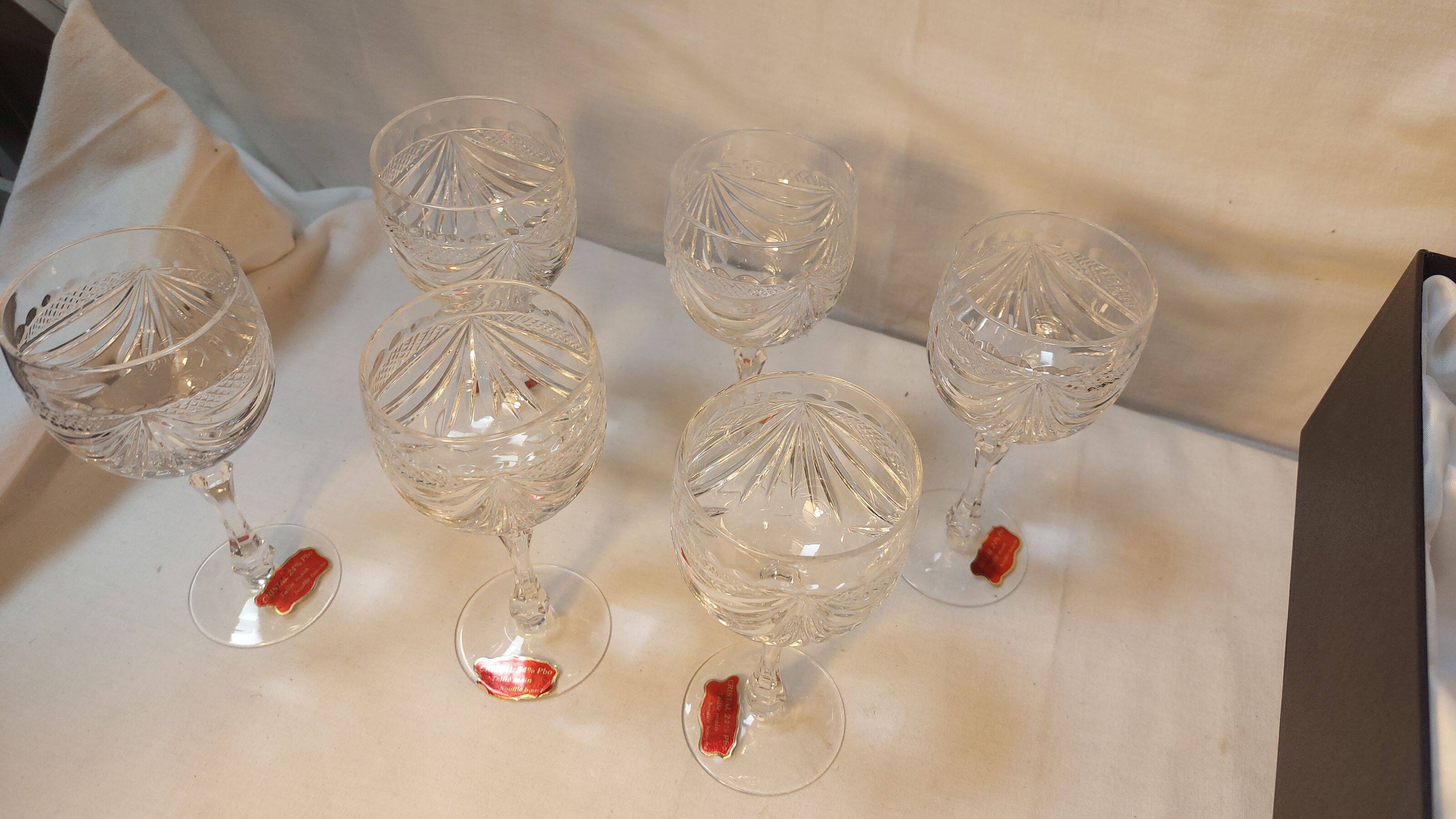 Set of 6 wine glasses and carafe in Lorraine Crystal - Gérard Model