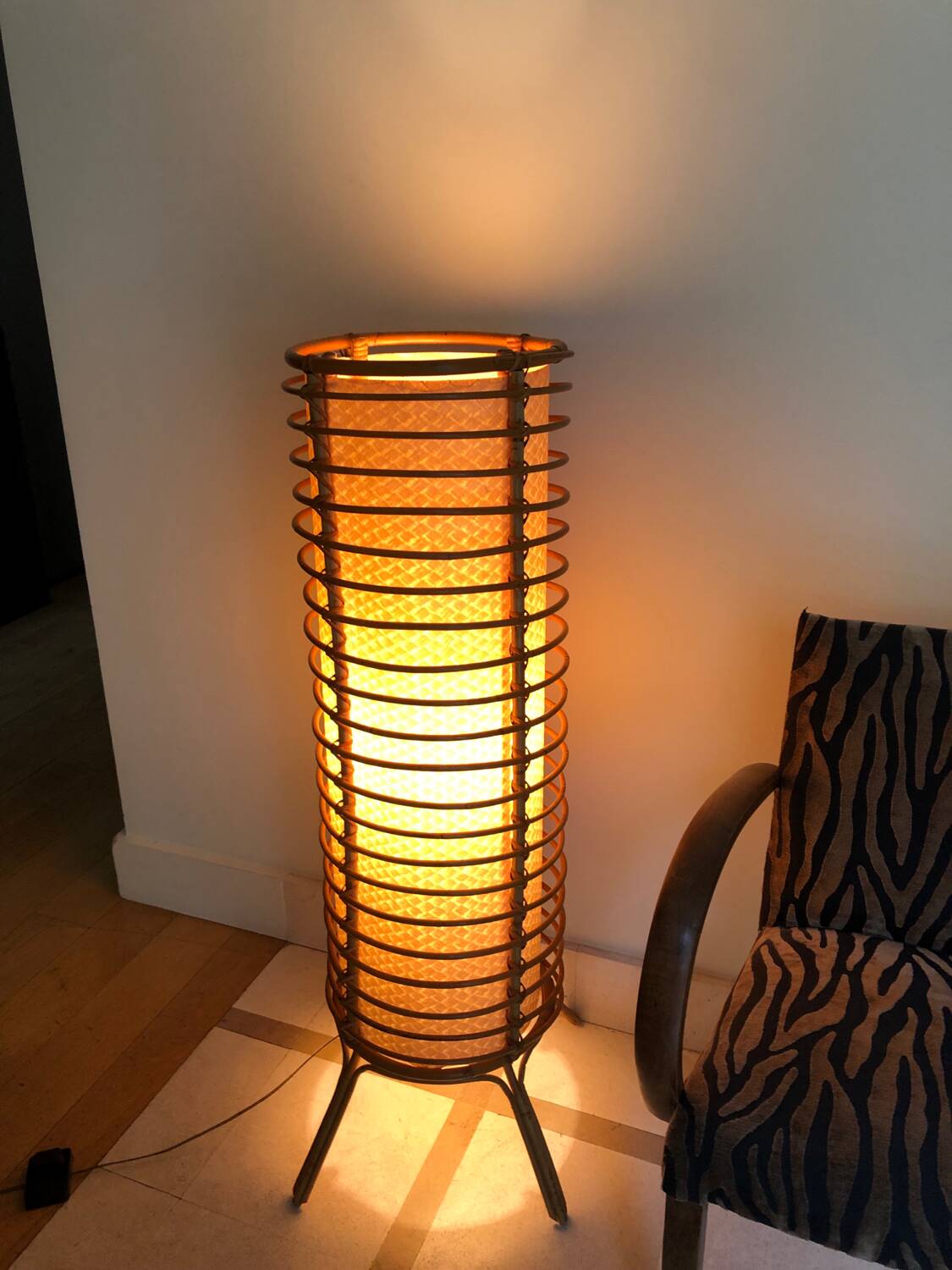 Bamboo, rattan and paper floor lamp from the 60s