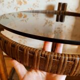 Round rattan bar table on wheels