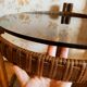 Round rattan bar table on wheels