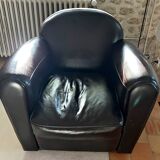 Pair of brown leather club armchairs