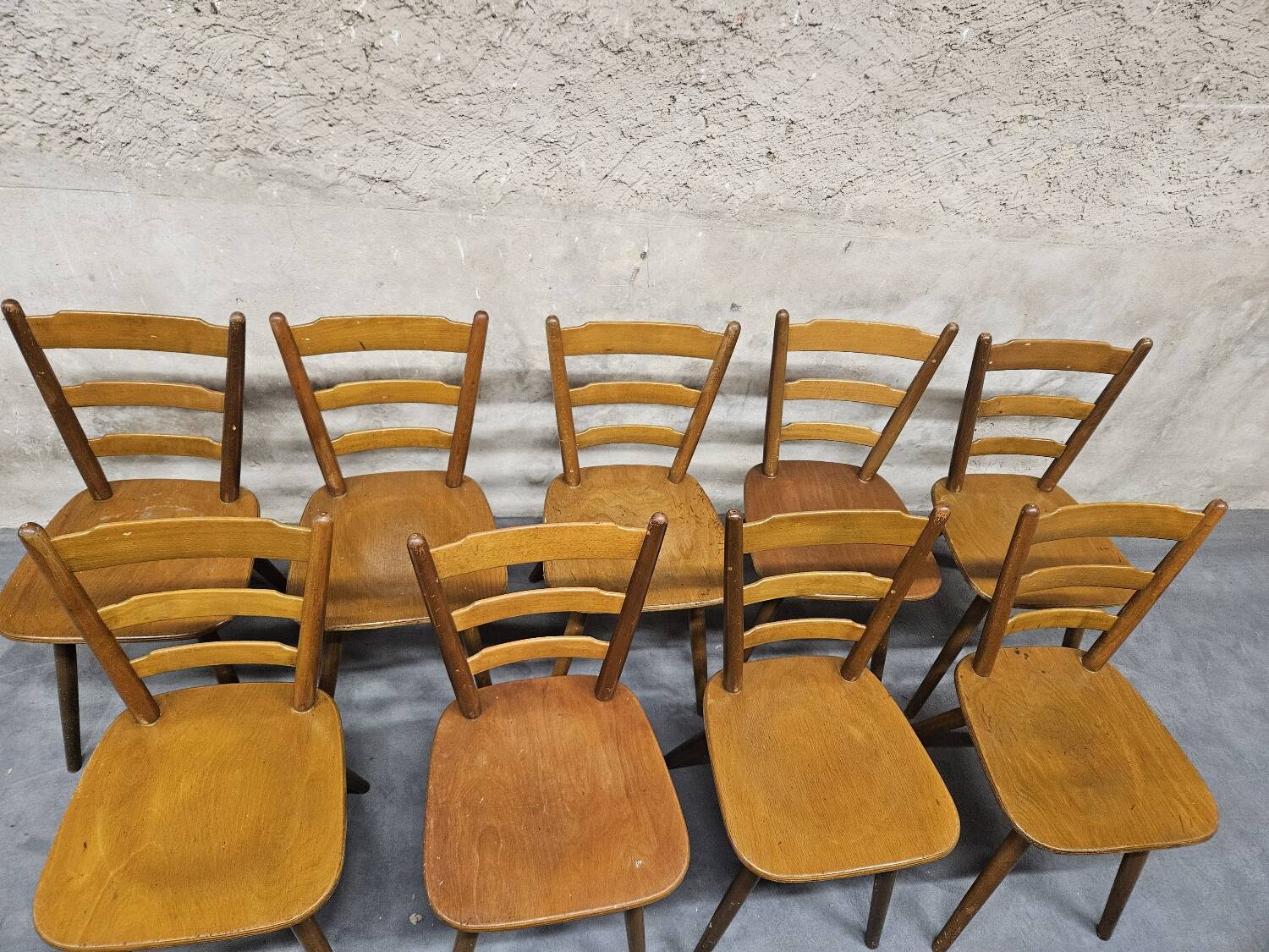 Lot of 9 1960s Campagarde bistro chairs