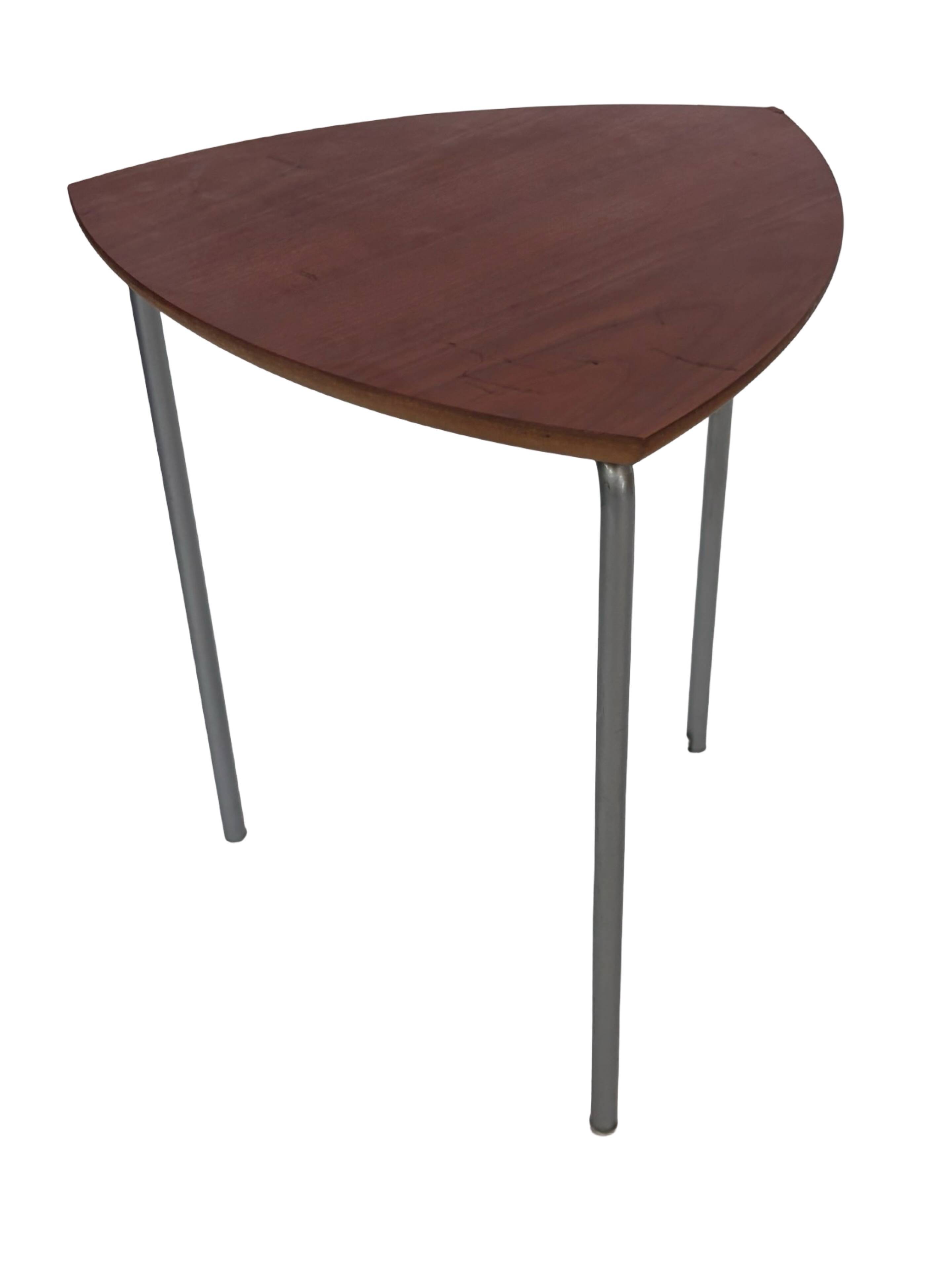 Vintage set of 3 wooden and metal side tables from the 1980s