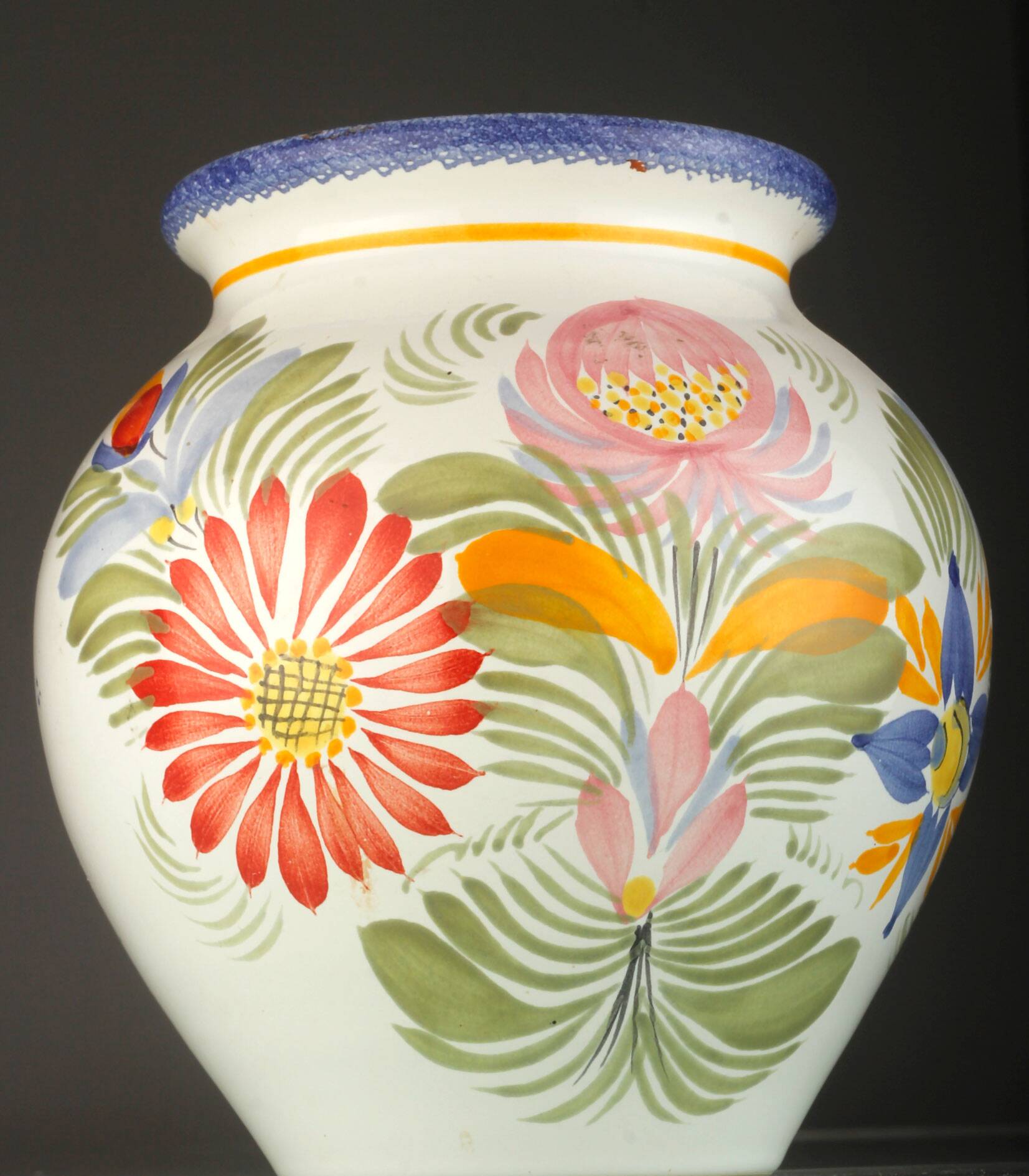 Vase faience motif printanier Fabrice Cudenec Quimper FAB