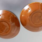 2 old orange-yellow ceramic bowls from the Salins earthenware factory
