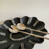 Silver metal service cutlery, bamboo model