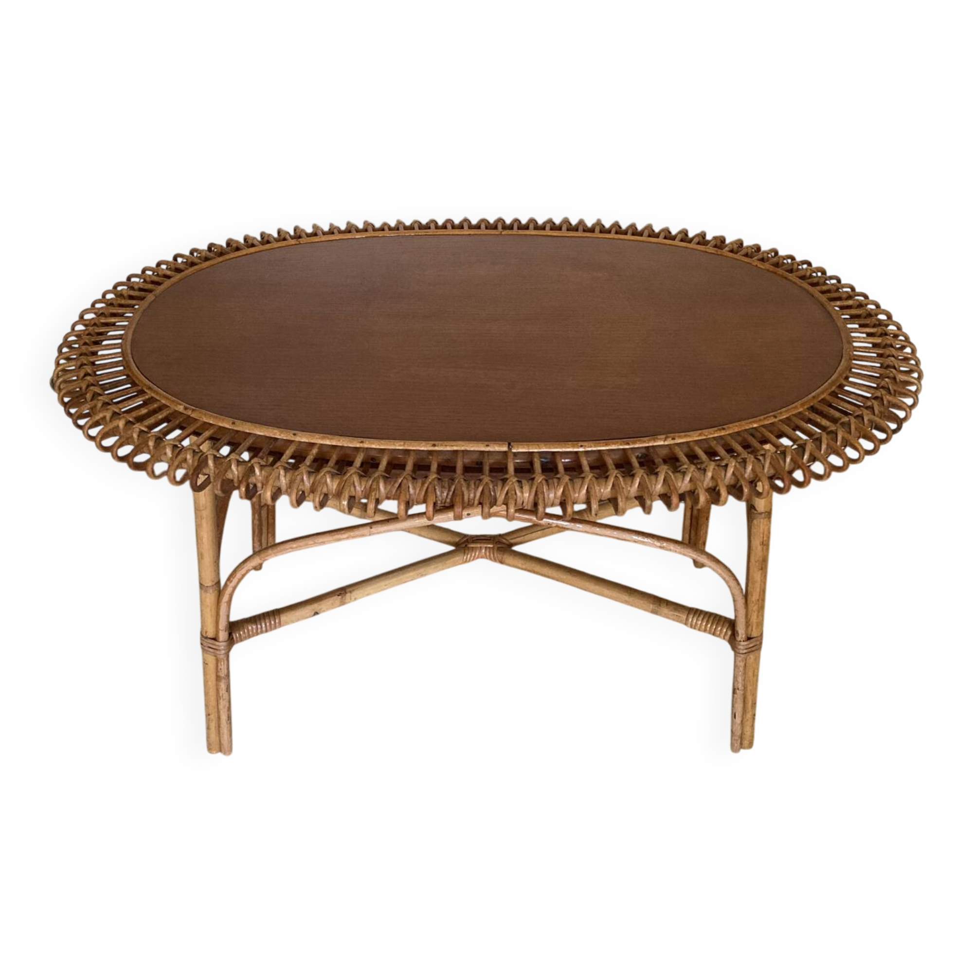 Vintage sun rattan oval coffee table