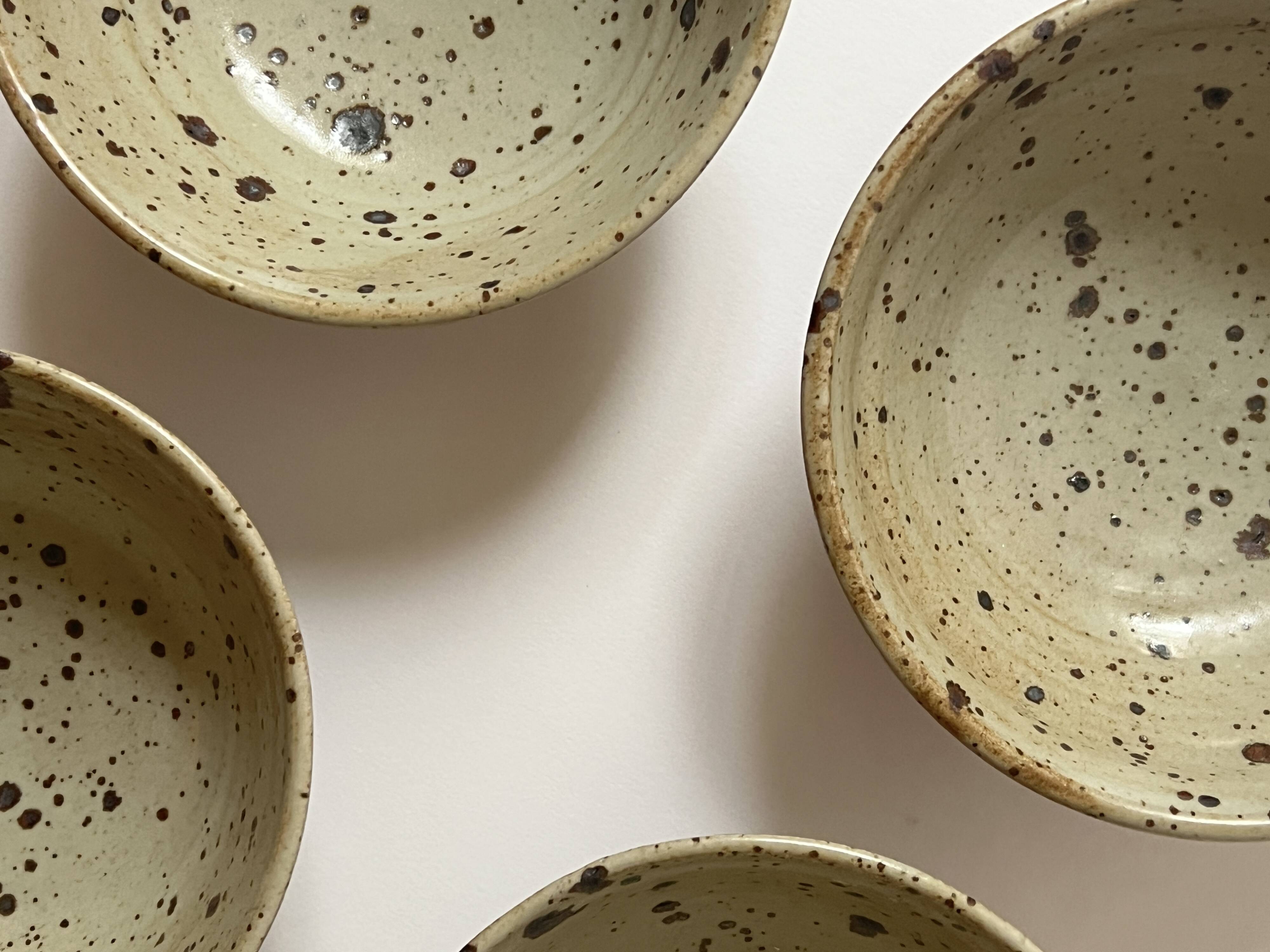 Ceramic ramekins/bowls, stoneware, pyrite, La Borne, France, 1970