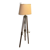 Tripod floor lamp in wood and adjustable brass