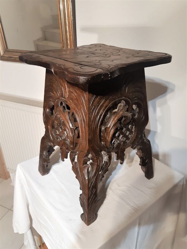 Rustic carved stool black forest