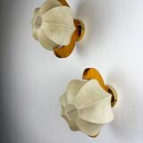 Pair of cocoon sconces with pine, Italy, 1970