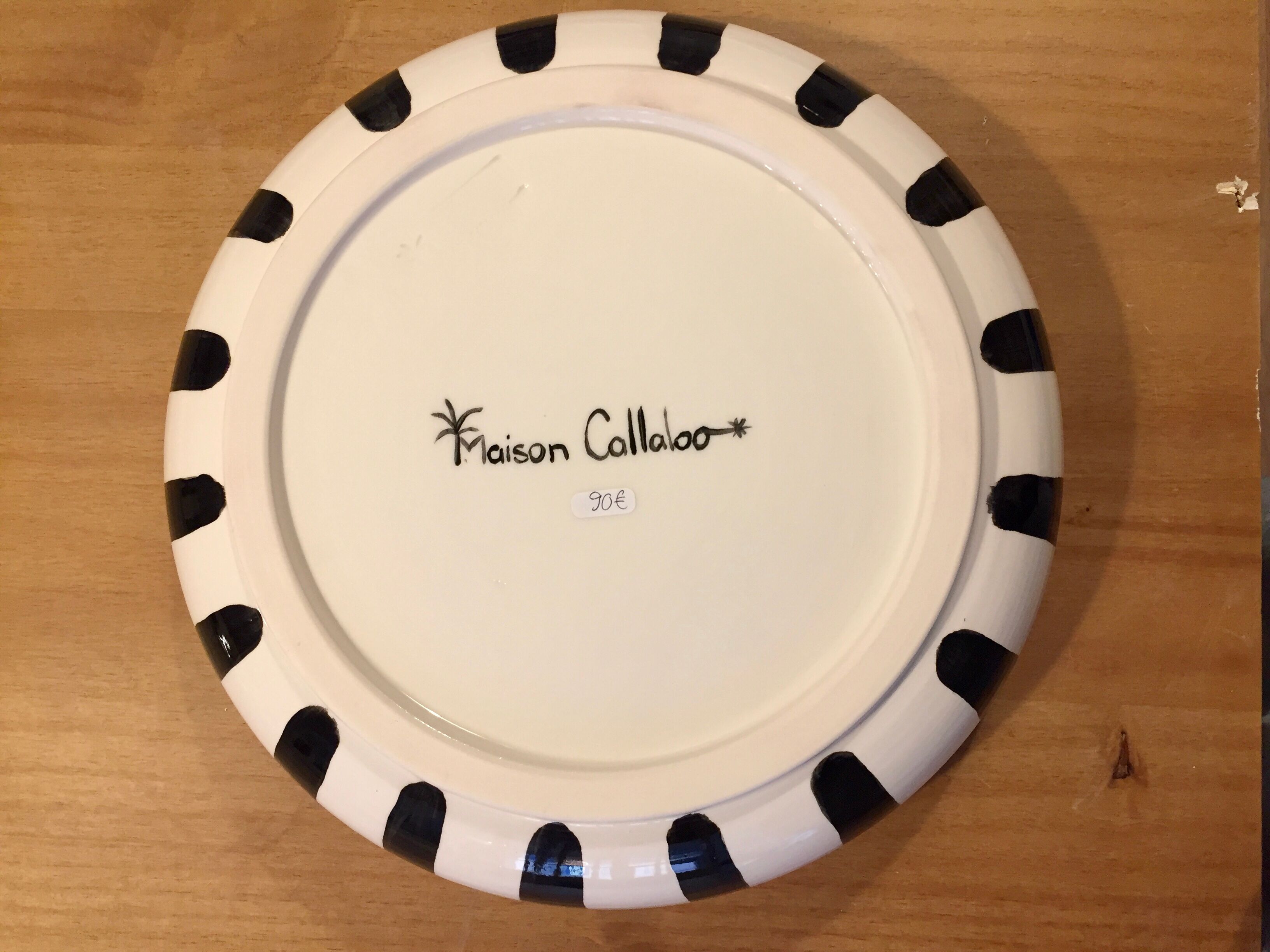 Large ceramic salad bowl painted by hand black and white