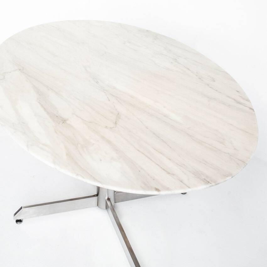 Dining table Roche Bobois. Metal and white marble. France, 1960s