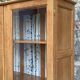 Solid raw oak school glass cabinet 1950