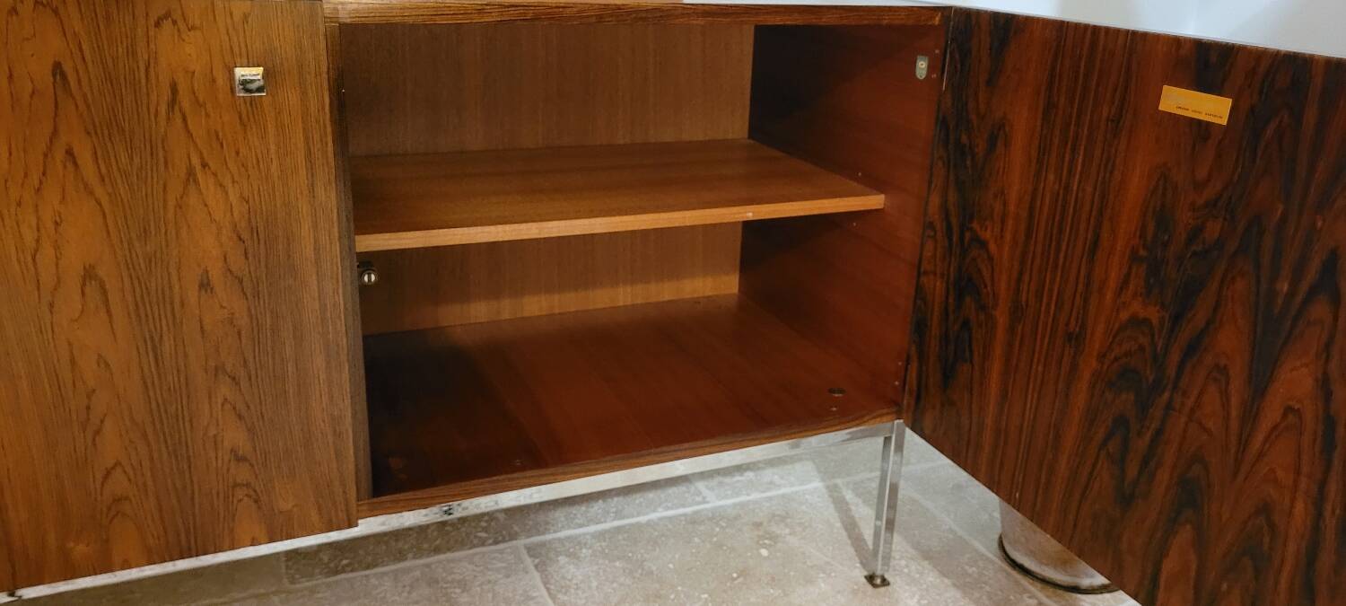 Vintage sideboard by Luigi Bartolini in rosewood and chrome metal, 1960