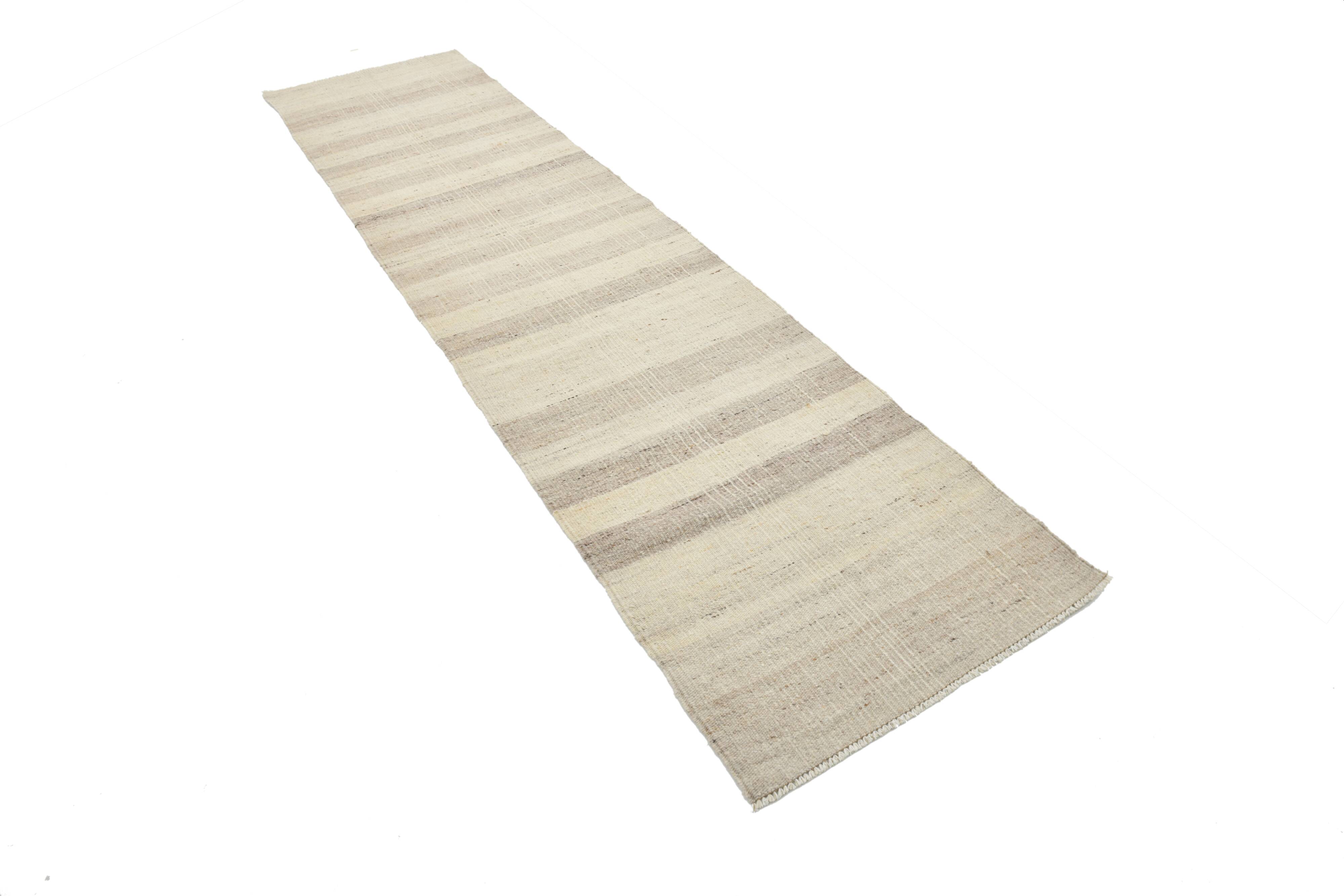 Tapis kilim de couloir en jute beige et marron
