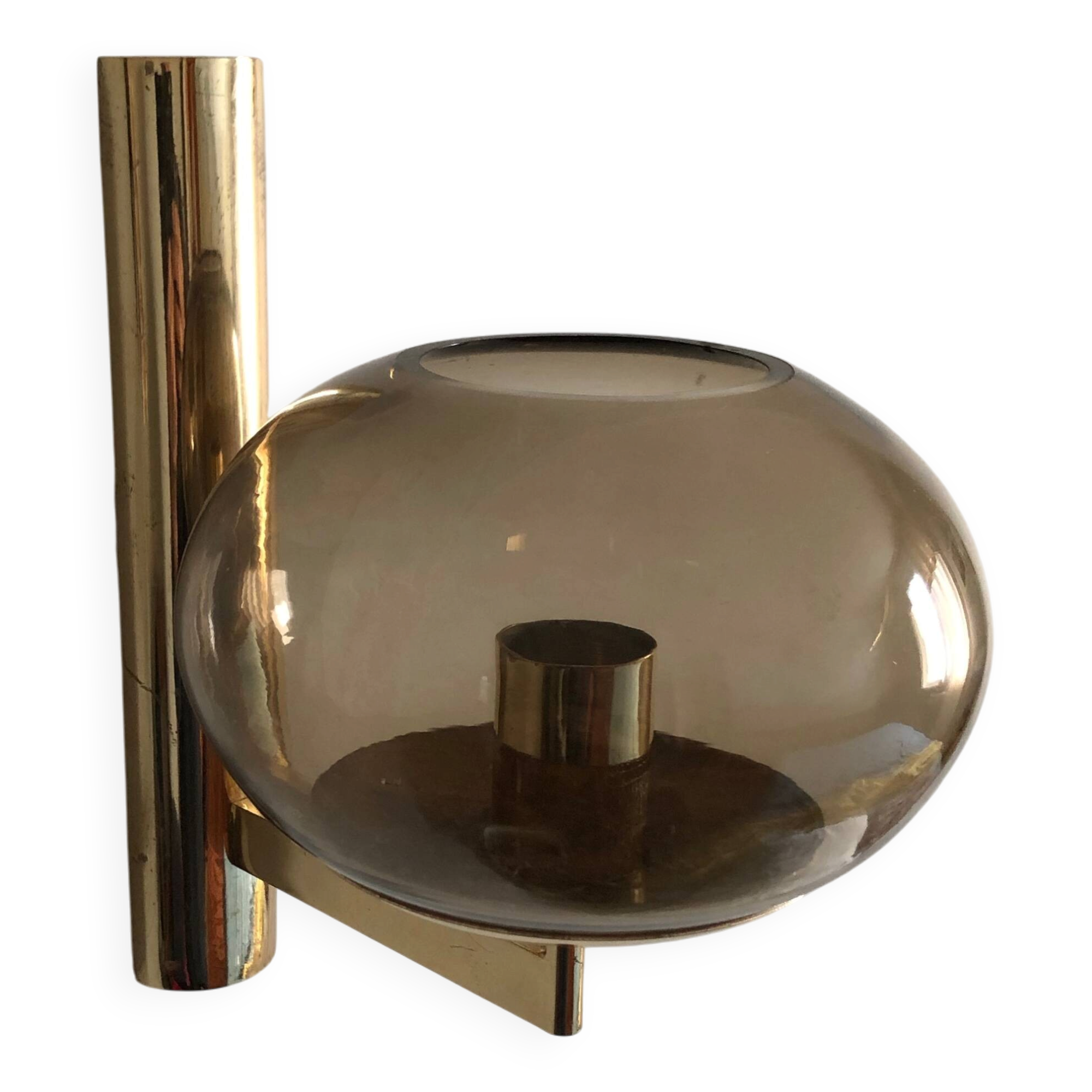 Smoked glass and gold metal wall light, design by Gaetano Sciolari.
