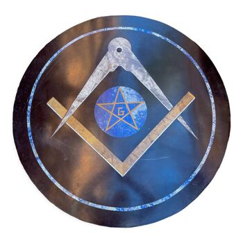 Freemason table top in marble marquetry and lapis lazuli, ca 1960