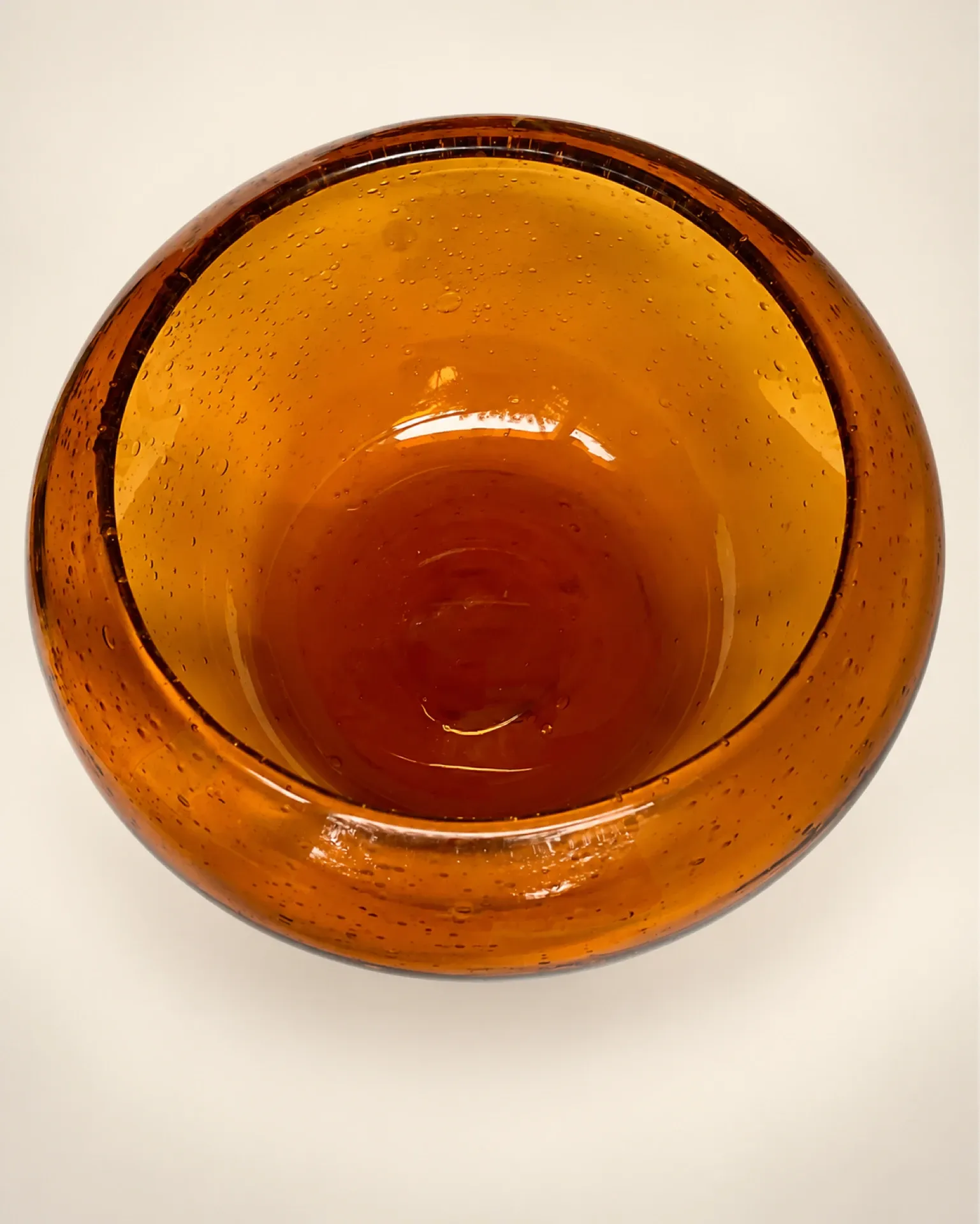 Large amber bubble glass bowl signed Biot – Vintage