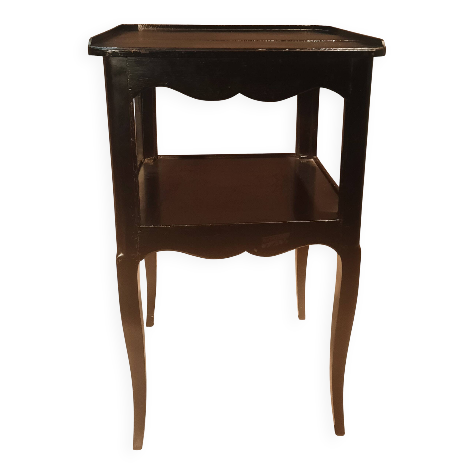 Black bedside table with two shelves, Louis XV style
