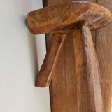 Brutalist tripod stool in olive wood