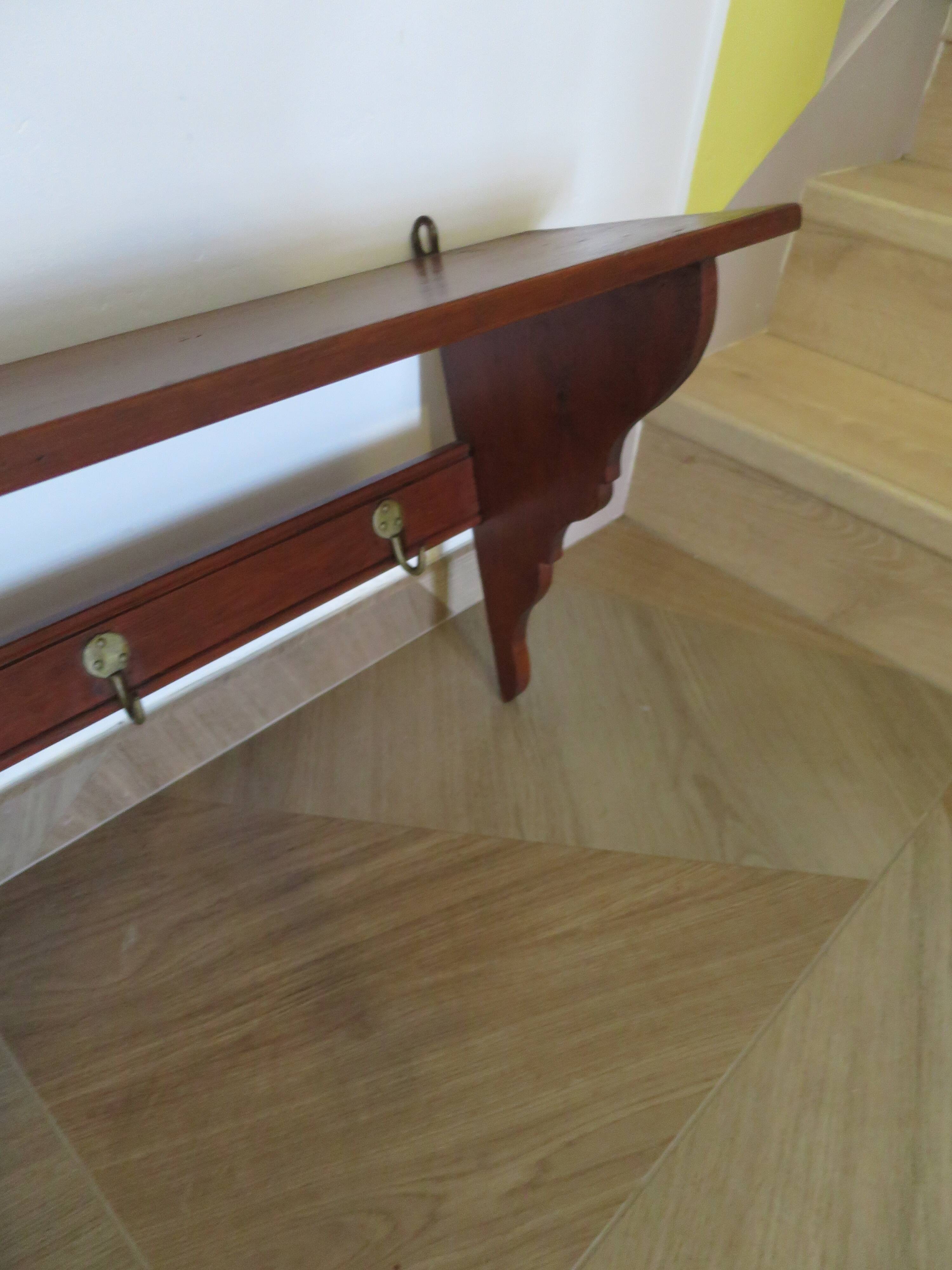 Wall shelf - coat rack - 7 hooks - oak stain - country style - cloakroom