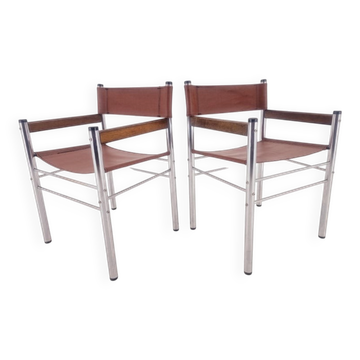 Paire de chaises à accoudoirs en tube au design rare des années 1970, Allemagne.