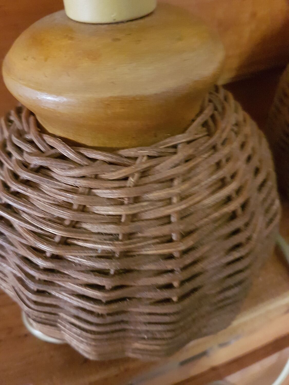 Pair of small ceramic lamps, dressed in rattan