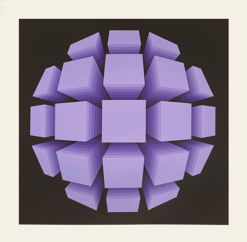 Screen printing Op Art Squared Sphere 1974