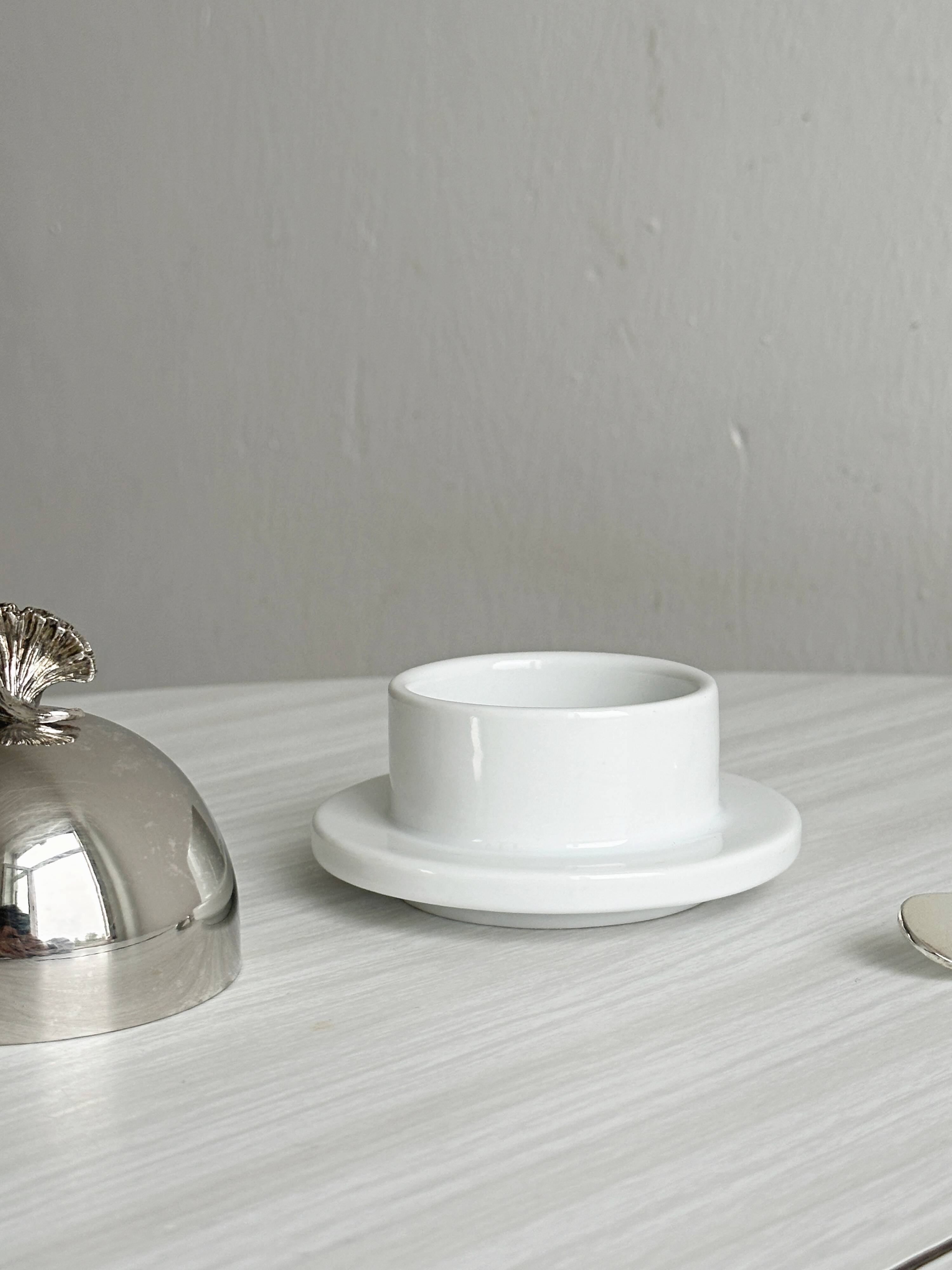 small butter dish sugar bowl porcelain and metal