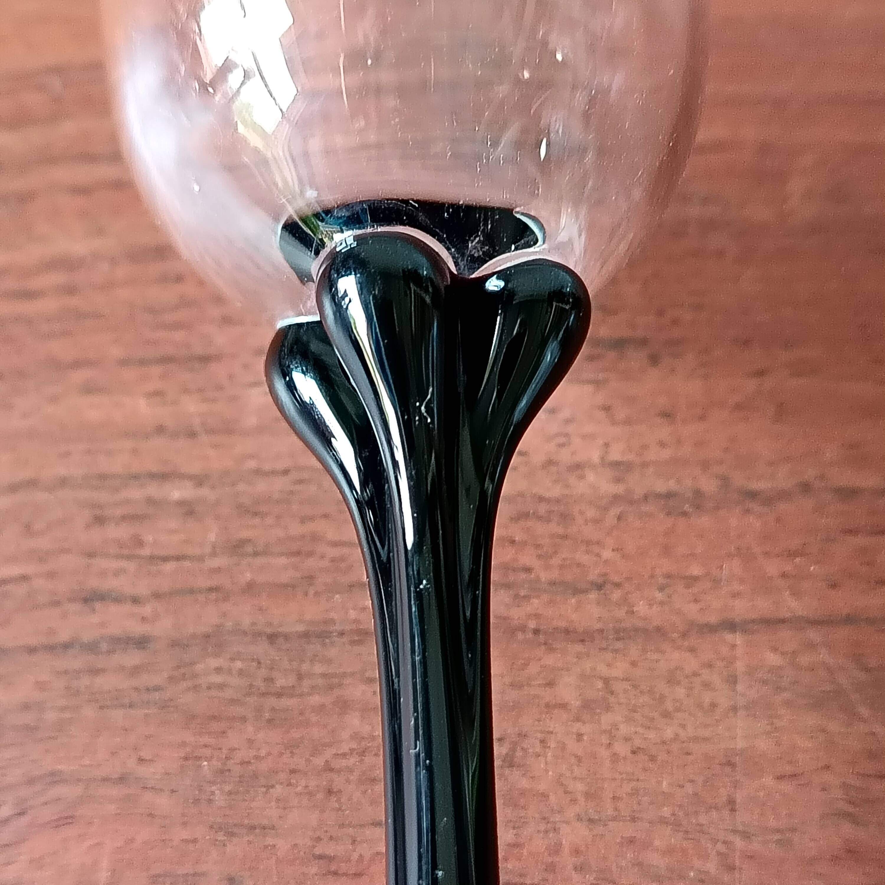 6 vintage black opaline footed flutes