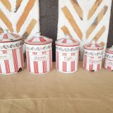 Old series of enamelled sheet metal spice pots