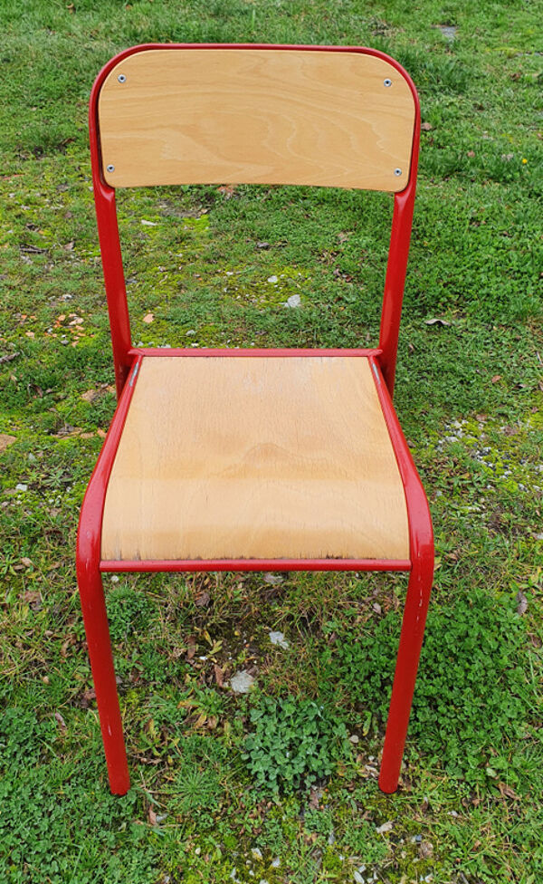 8 chaises tube bordeaux avec assise bois