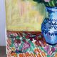 Iris and orange carnations, oil on canvas signed Gisèle Renaut.