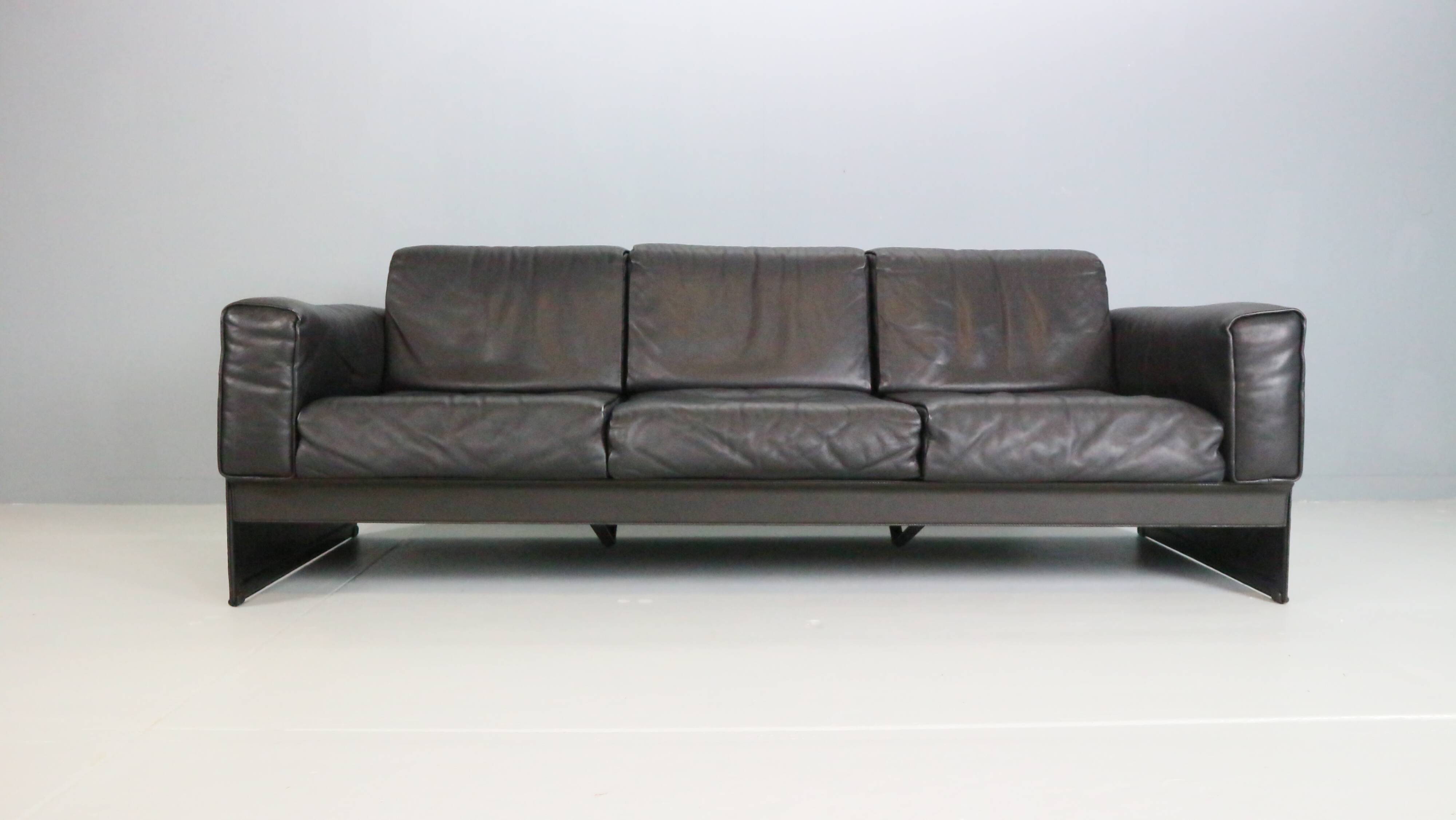 Tito Agnoli 3-Seater Korium Sofa for Matteo Grassi – Black Leather