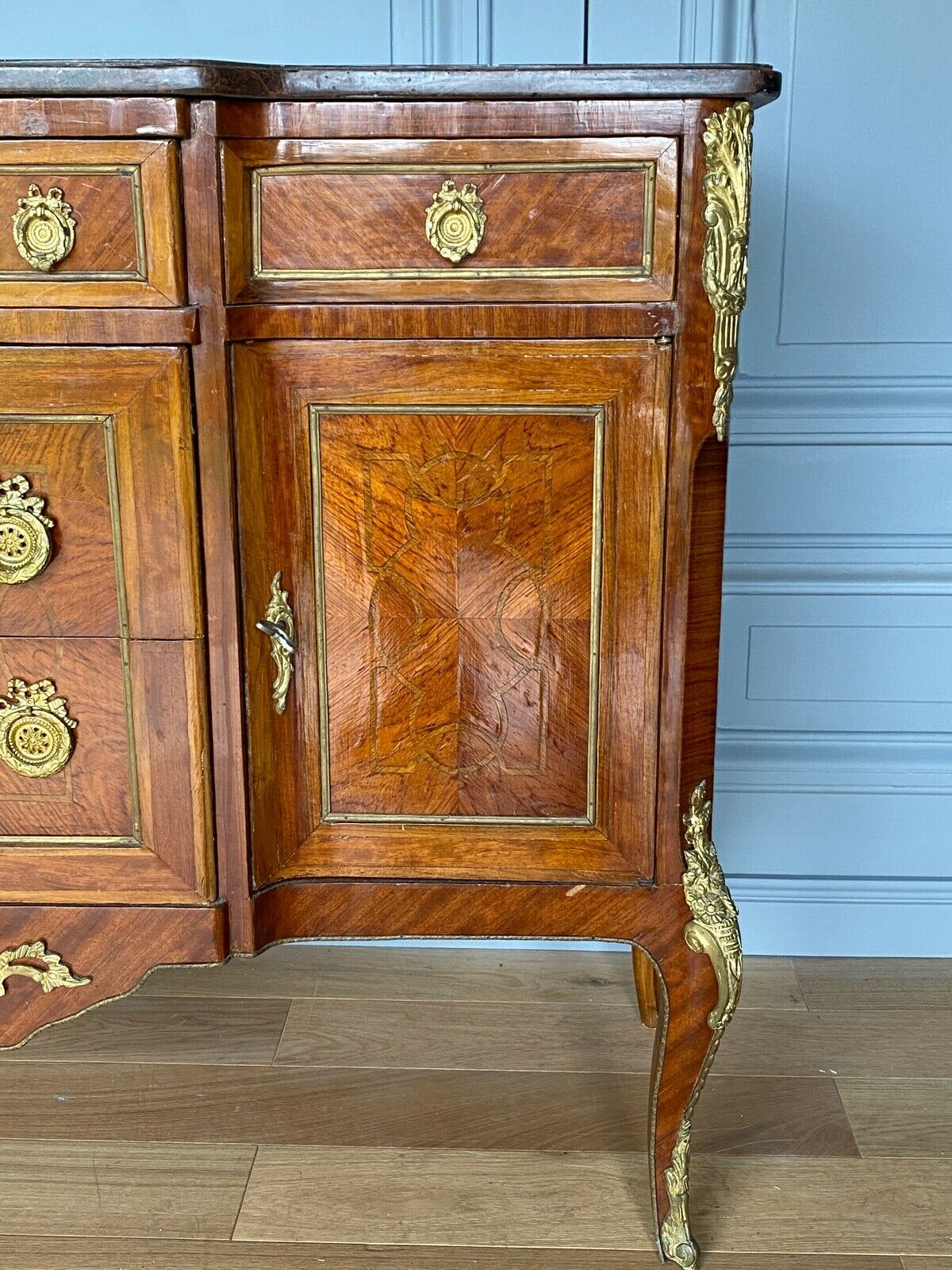 COMMODE TRANSITION LOUIS XV XVI LATE XIX TH ORNAMENTATION BRONZE MARBLE