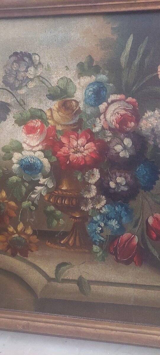 Peinture à l'huile sur toile nature morte aux fleurs, début du XIXe siècle