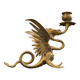 Large Brass Candlestick - Mythological Winged Griffin Dragon - Gothic