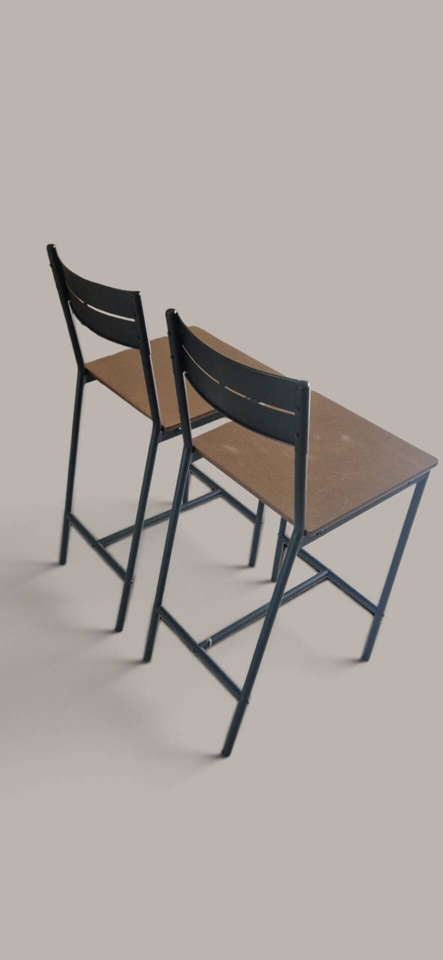 Paire de tabourets de bar design industriel - Métal noir et bois