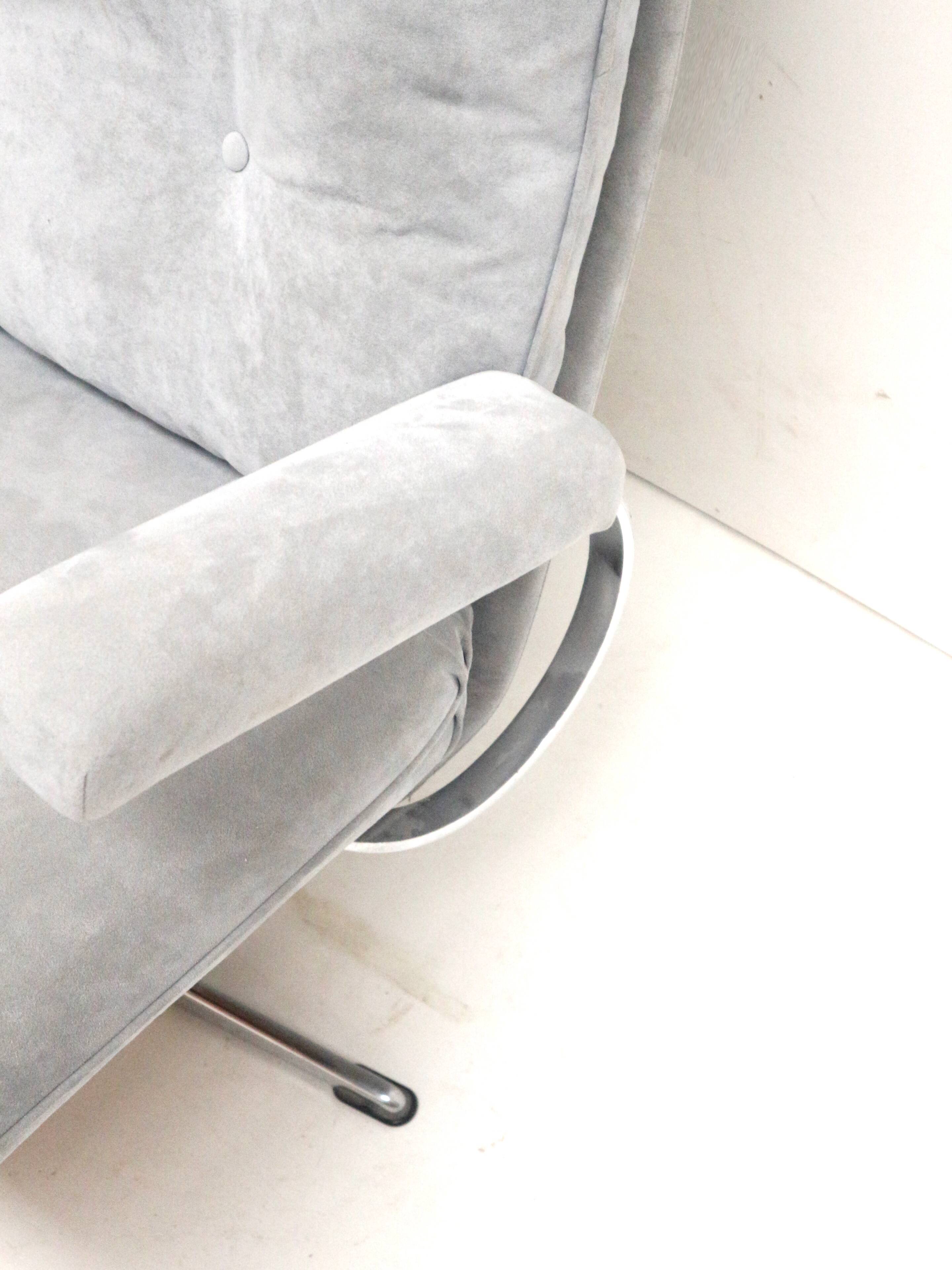 Vintage 3-seater sofa with gray suede upholstery made in the 1970s