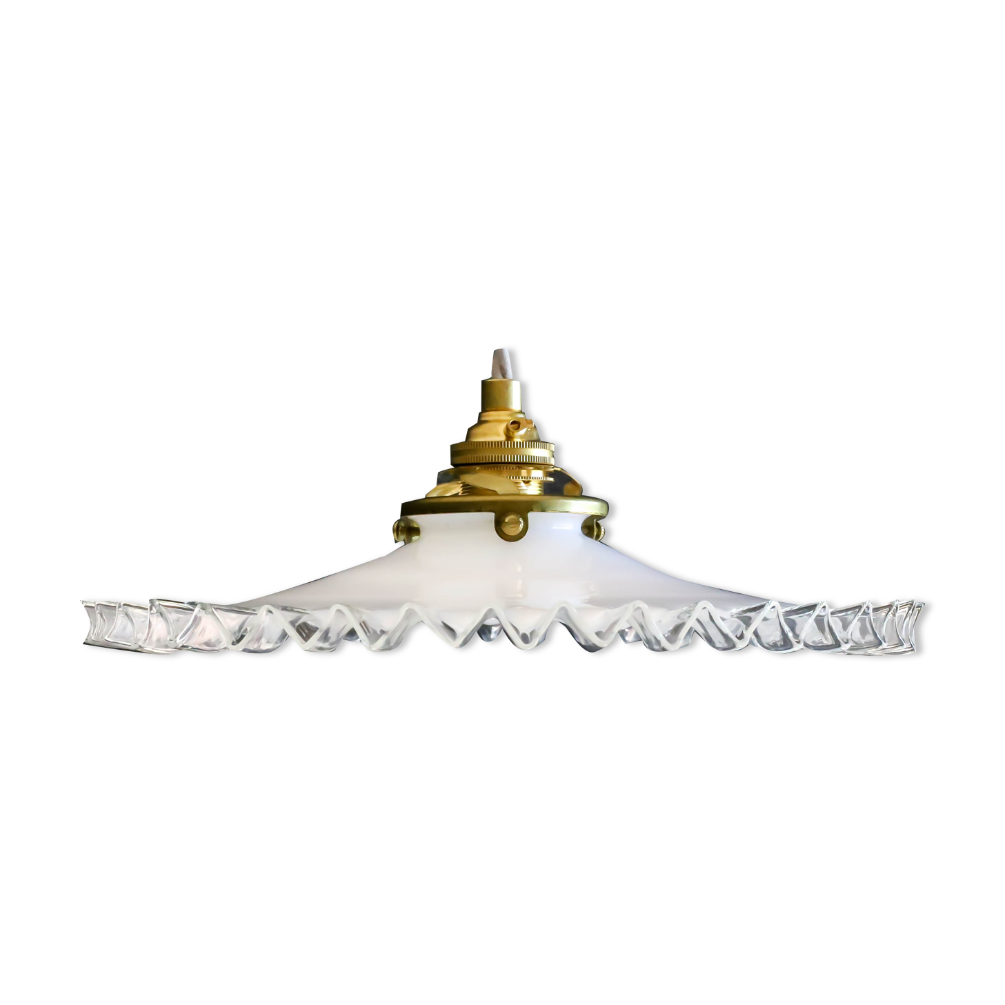 Old white opaline pendant lamp delivered with new cable and new socket
