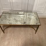Table basse neo classique en laiton et miroir oxydé