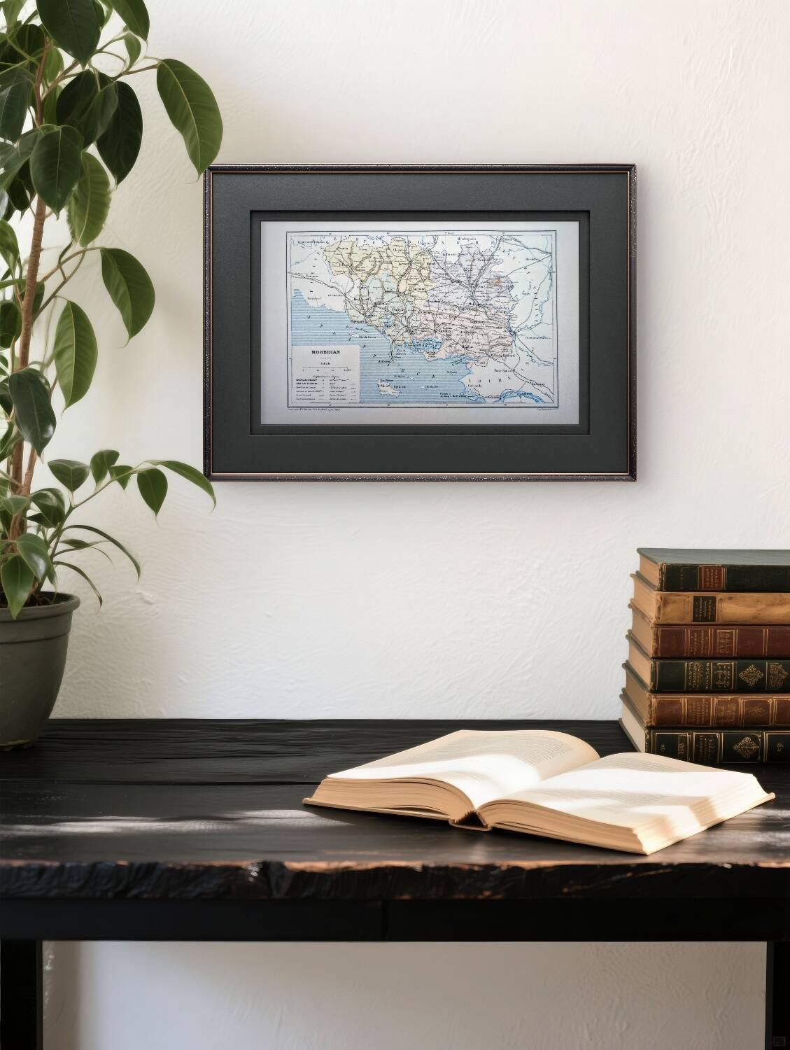 Printed in 1889, the Morbihan, old map.